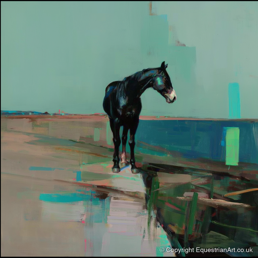 Silent Teal Horizon - horse landscape art print and canvas by Quentin Hart A.I