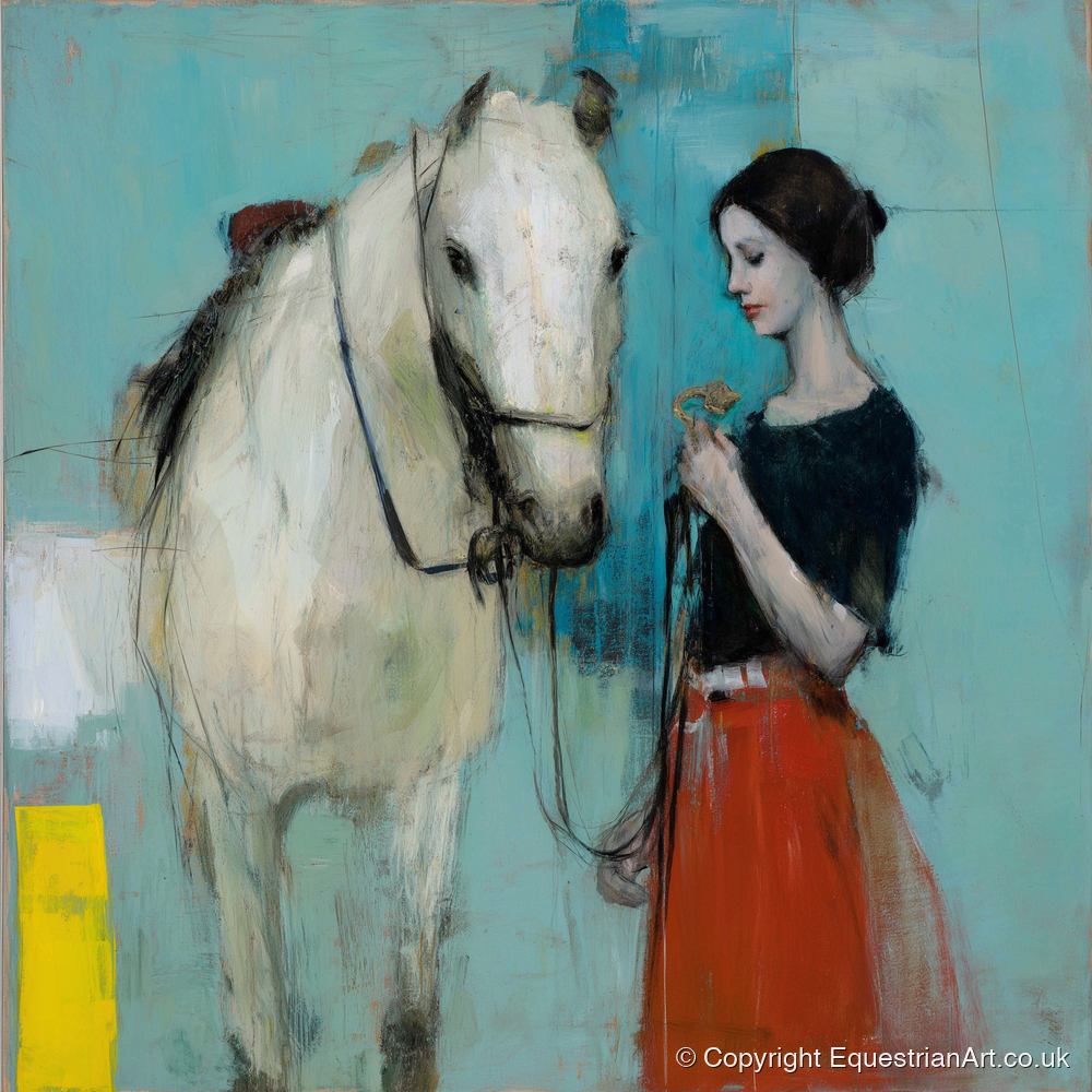 Silent Understanding - horse & rider art print and canvas by Margot Davenport A.I