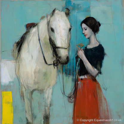Silent Understanding - horse & rider art print and canvas by Margot Davenport A.I