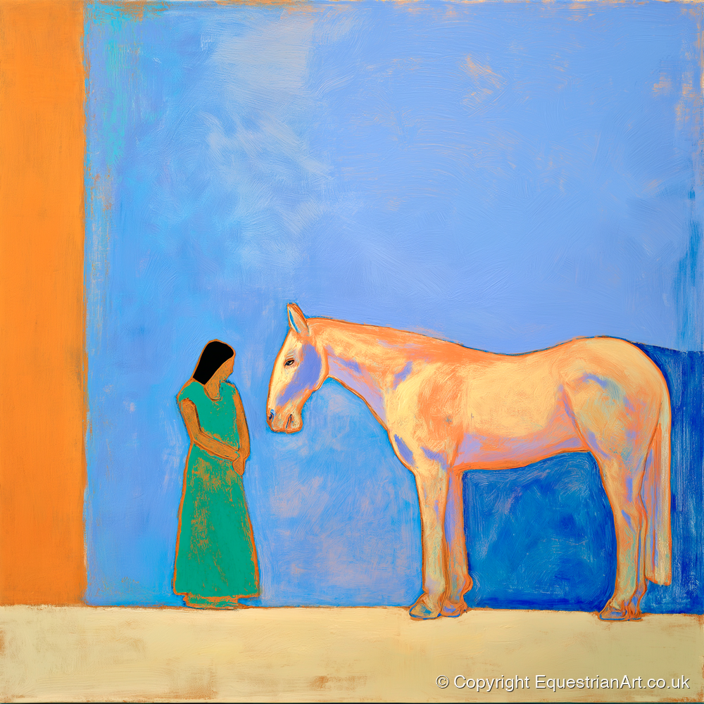 Silent Understanding - horse & rider art print and canvas by Lydia Thornton A.I