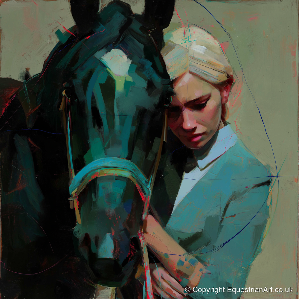 Silent Understanding - horse & rider art print and canvas by Quentin Hart A.I