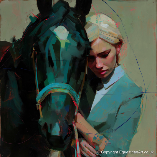 Silent Understanding - horse & rider art print and canvas by Quentin Hart A.I