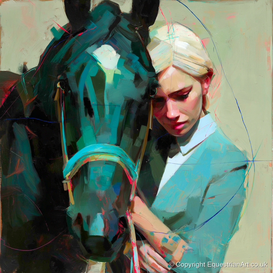 Silent Understanding - horse & rider art print and canvas by Quentin Hart A.I