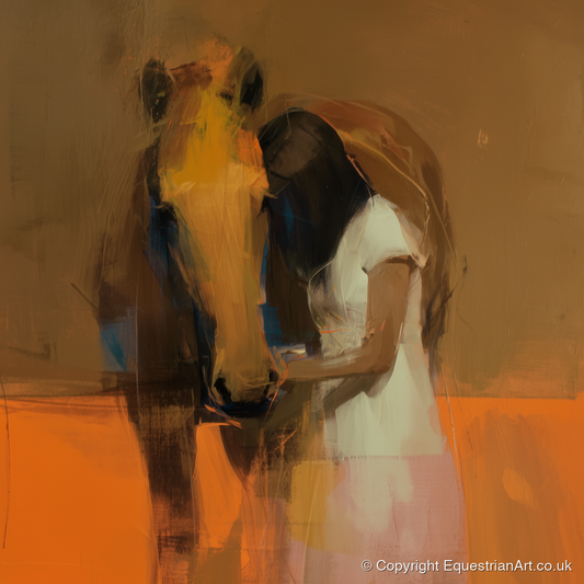Silent Understanding - horse & rider art print and canvas by Valerie Stone A.I