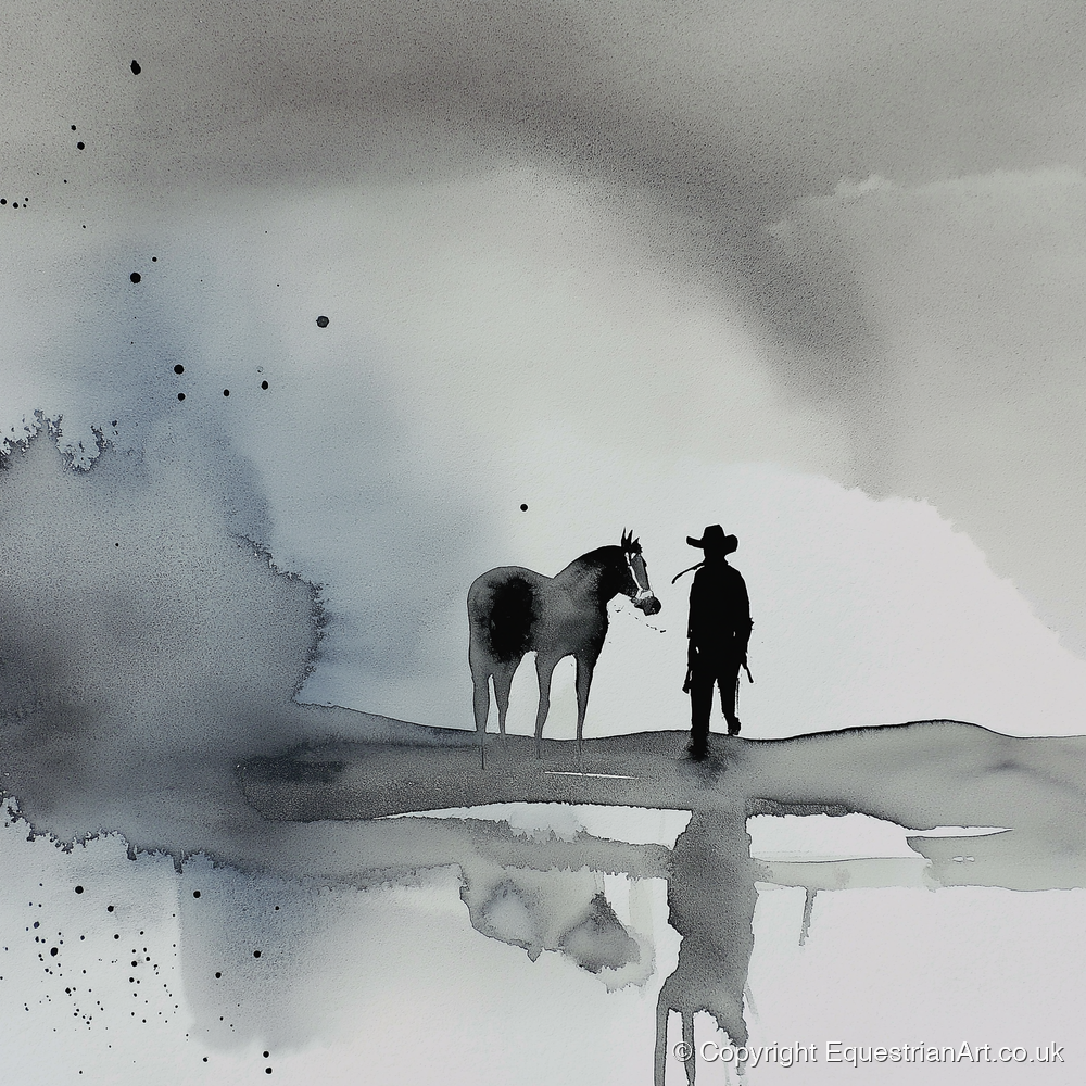 Silent Western Horizon - western horse art print and canvas by Adrian Frost A.I