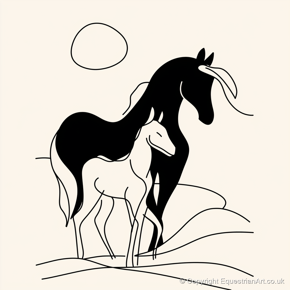 Silhouette of Devotion - mare & foal art print and canvas by Felix Chambers A.I