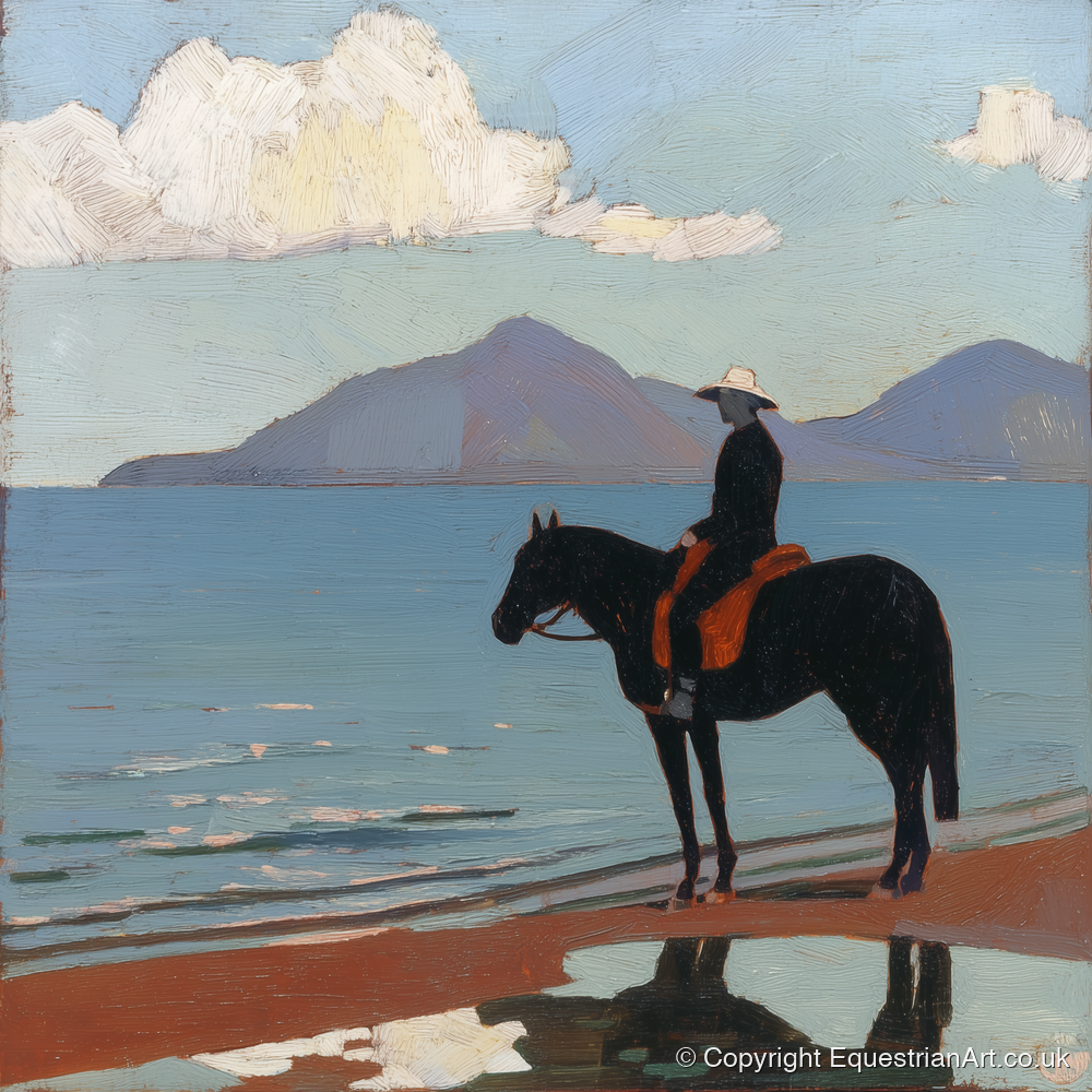 Silhouette on the Sands - beach horse art print and canvas by Ralph Tennyson A.I