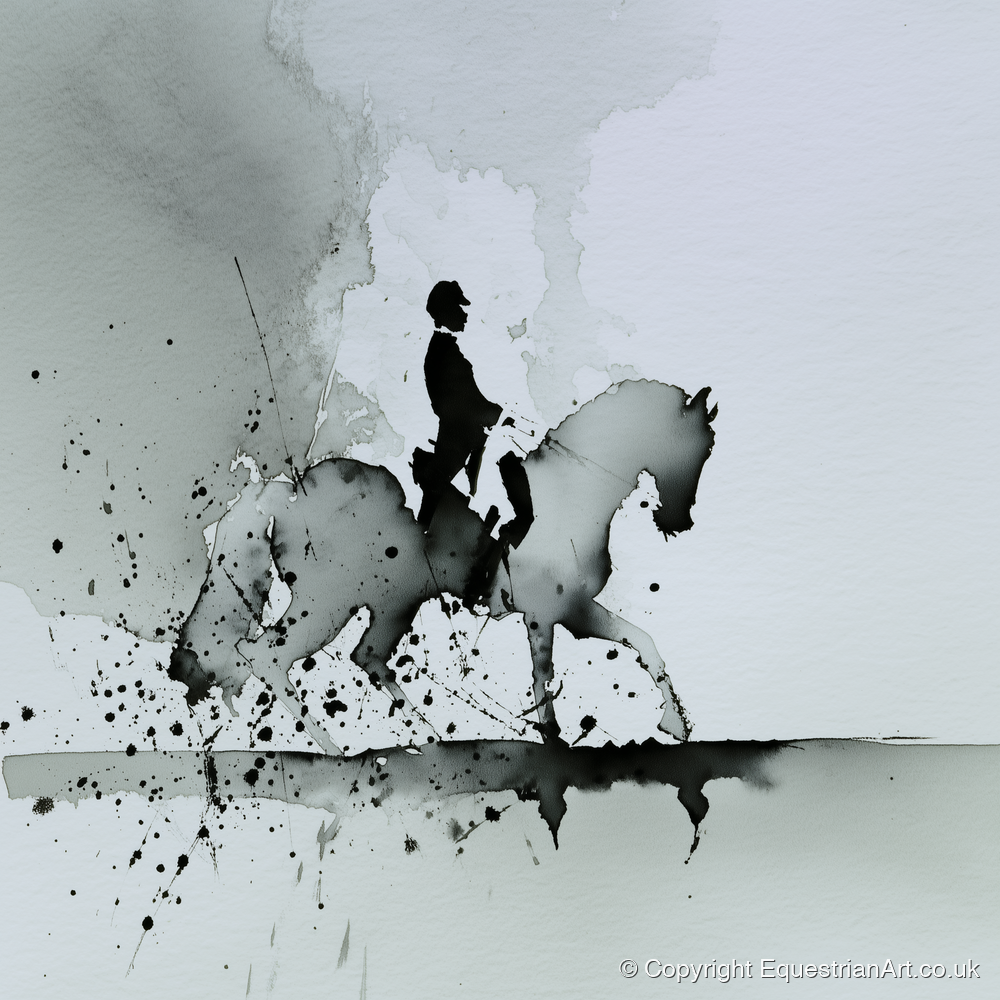 Silhouetted Dressage Elegance - dressage horse art print and canvas by Adrian Frost A.I