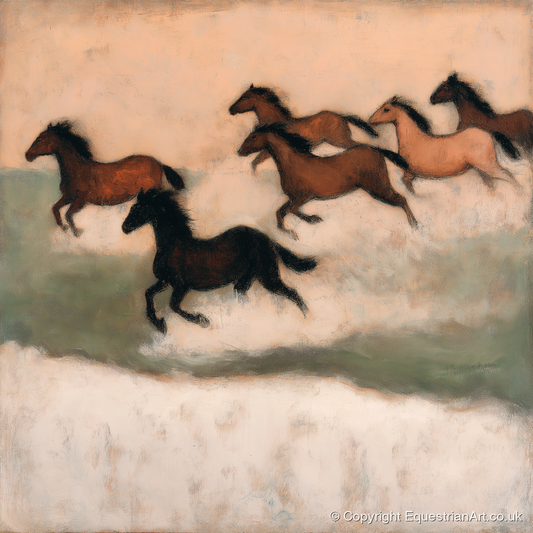 Silhouettes in the Dust - wild horses art print and canvas by Arabella Knight A.I
