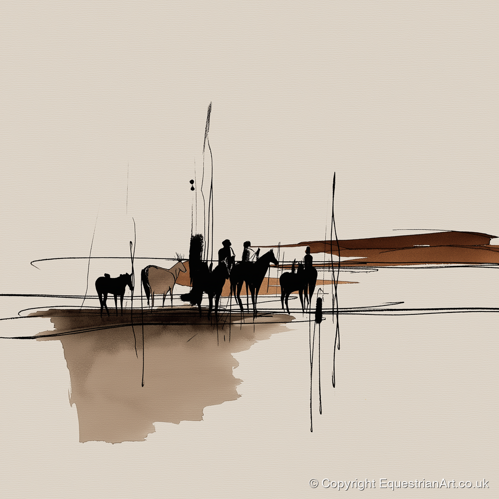 Silhouettes on the Wash - horse landscape art print and canvas by Julian Vance A.I