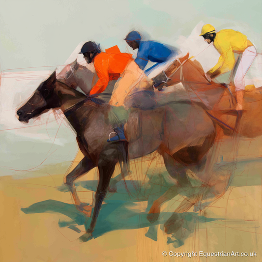 Silks of the Final Furlong - racing horse art print and canvas by Silas Marlowe A.I
