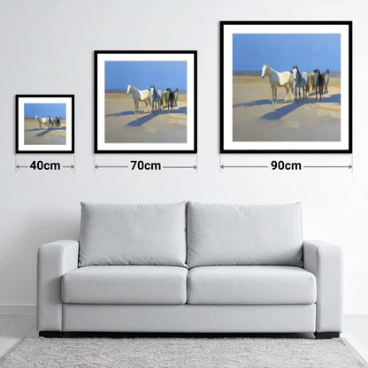 Sunlit High Plains - size guide showing 40cm, 70cm and 90cm art prints