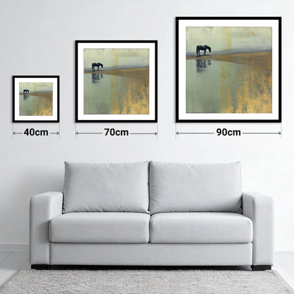 Gilded Solitude - size guide showing 40cm, 70cm and 90cm art prints