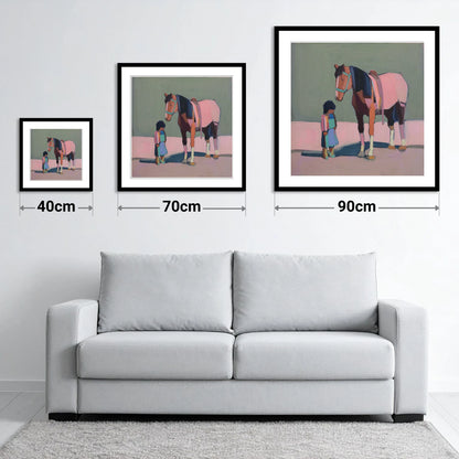 Quiet Connection - size guide showing 40cm, 70cm and 90cm art prints