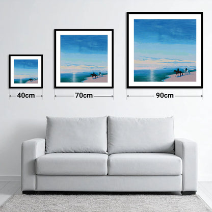 Horizon Bound - size guide showing 40cm, 70cm and 90cm art prints