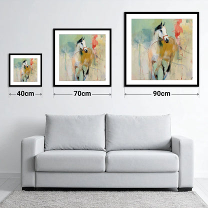 Abstract Paddock Spirit - size guide showing 40cm, 70cm and 90cm art prints