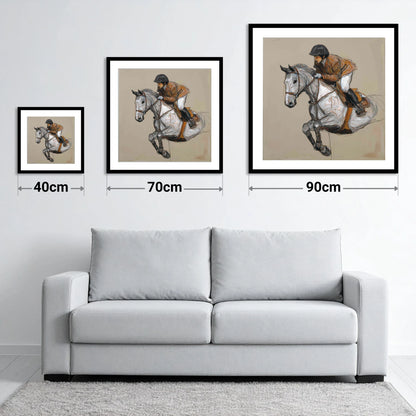 Flight of the Grey - size guide showing 40cm, 70cm and 90cm art prints