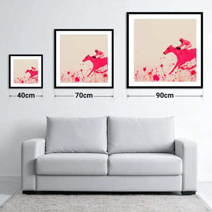 Velocity in Magenta - size guide showing 40cm, 70cm and 90cm art prints