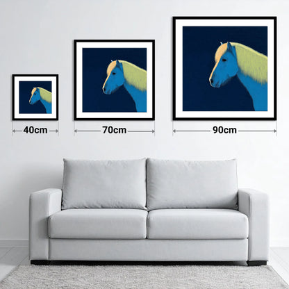 Electric Blue Profile - size guide showing 40cm, 70cm and 90cm art prints