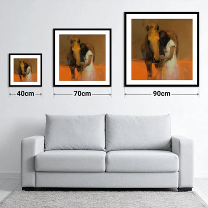 Silent Understanding - size guide showing 40cm, 70cm and 90cm art prints