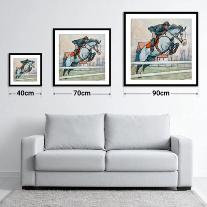 Clearing the Rails - size guide showing 40cm, 70cm and 90cm art prints