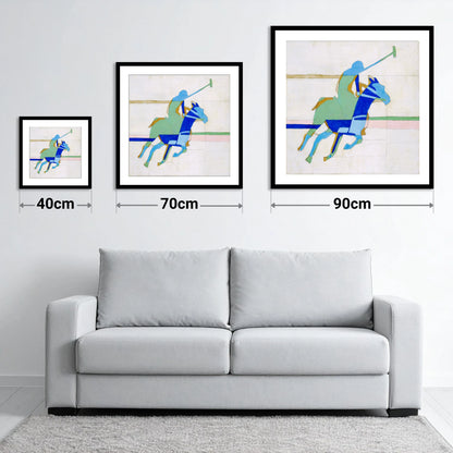 Dynamic Azure Polo - size guide showing 40cm, 70cm and 90cm art prints