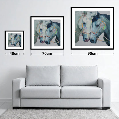 A Quiet Connection - size guide showing 40cm, 70cm and 90cm art prints