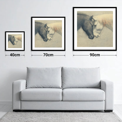 Quiet Harmony - size guide showing 40cm, 70cm and 90cm art prints