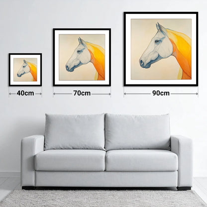 Flowing Amber Contours - size guide showing 40cm, 70cm and 90cm art prints