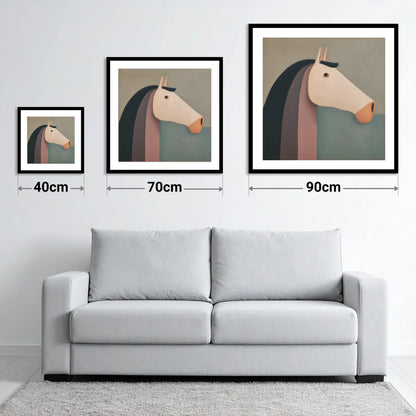 Earthy Equine Profile - size guide showing 40cm, 70cm and 90cm art prints