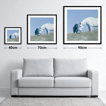 Quiet Connection - size guide showing 40cm, 70cm and 90cm art prints