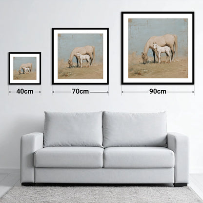 The Quiet Pasture - size guide showing 40cm, 70cm and 90cm art prints