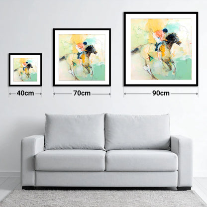 The Driving Finish - size guide showing 40cm, 70cm and 90cm art prints