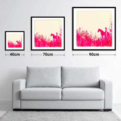 Vibrant Magenta Silhouette - size guide showing 40cm, 70cm and 90cm art prints
