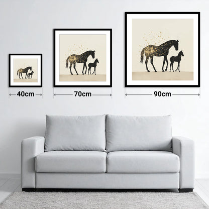 Gilded Bonds - size guide showing 40cm, 70cm and 90cm art prints