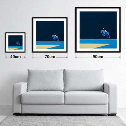 Midnight Blue Suspension - size guide showing 40cm, 70cm and 90cm art prints