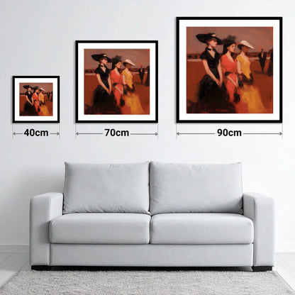 Trackside Elegance - size guide showing 40cm, 70cm and 90cm art prints