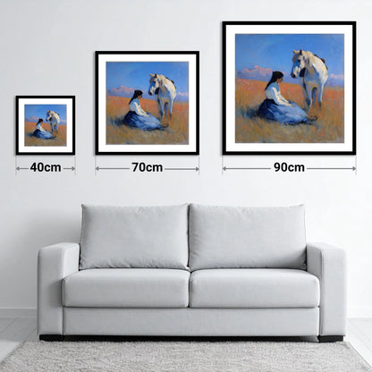 Golden Hour Companions - size guide showing 40cm, 70cm and 90cm art prints
