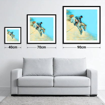 Bold Cerulean Flight - size guide showing 40cm, 70cm and 90cm art prints