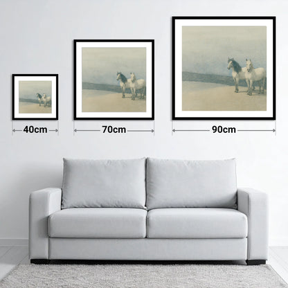 Slate Blue Companions - size guide showing 40cm, 70cm and 90cm art prints