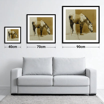 Sepia Ink Appaloosa - size guide showing 40cm, 70cm and 90cm art prints