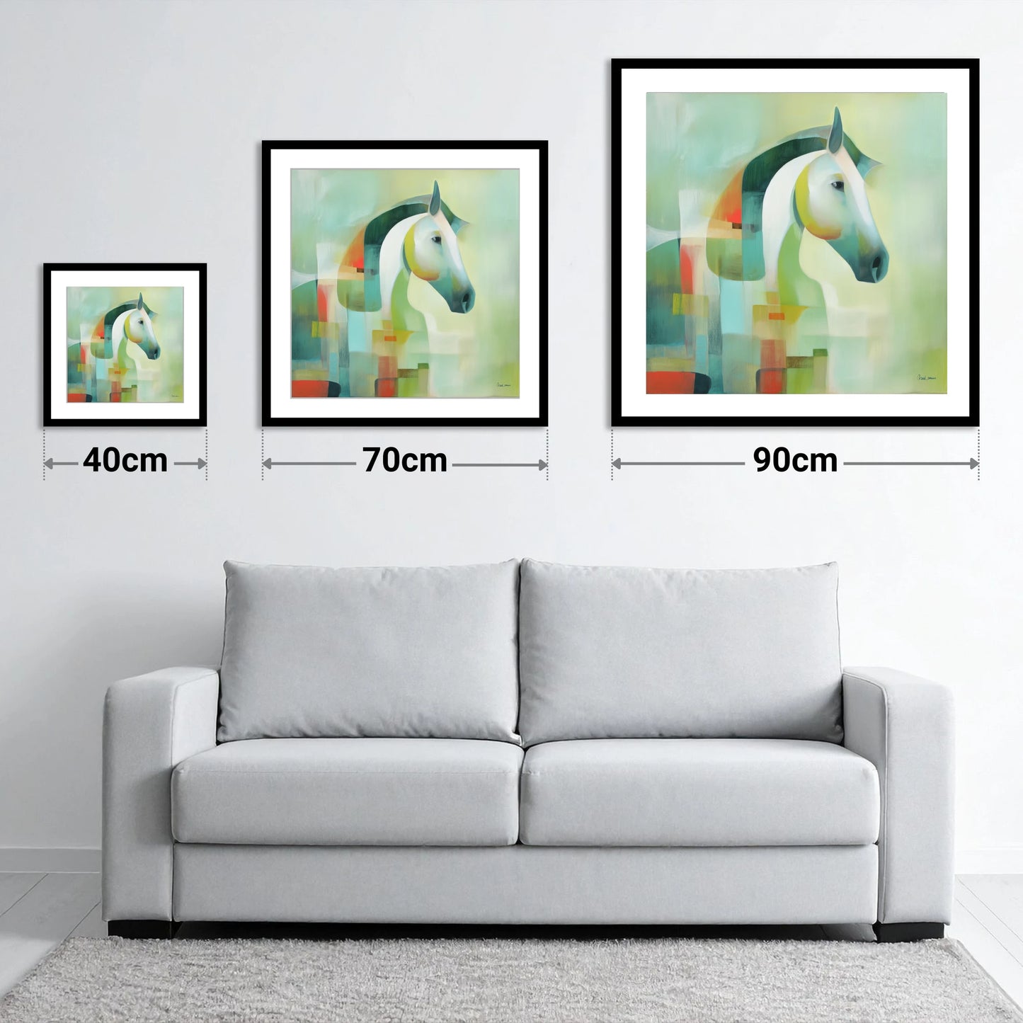 Modern Abstract Profile - size guide showing 40cm, 70cm and 90cm art prints