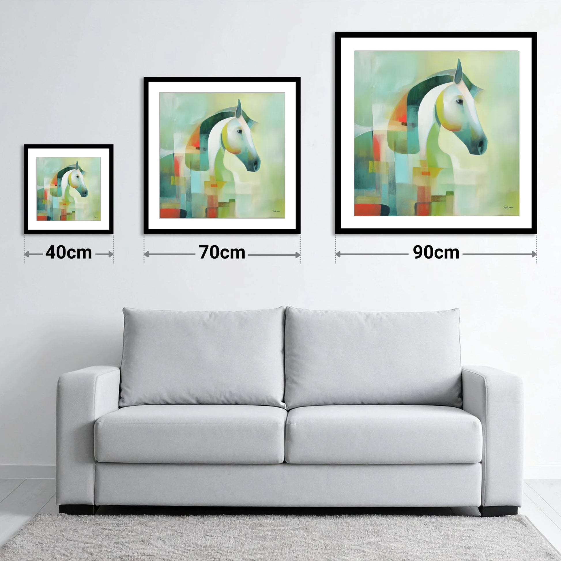 Modern Abstract Profile - size guide showing 40cm, 70cm and 90cm art prints