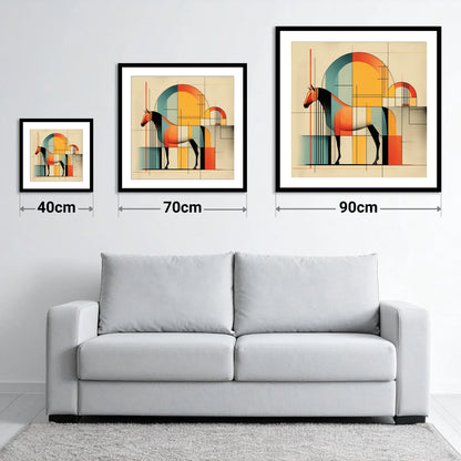 Structured Equine Harmony - size guide showing 40cm, 70cm and 90cm art prints