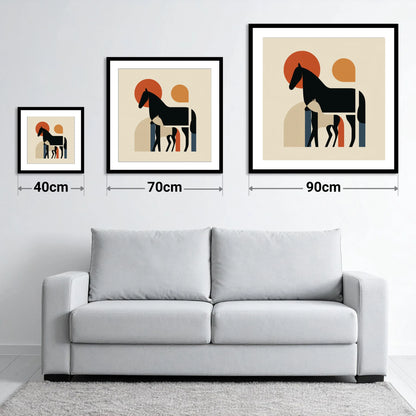 Modernist Matriarch - size guide showing 40cm, 70cm and 90cm art prints