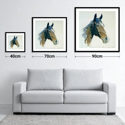 Indigo Wash Bay Portrait - size guide showing 40cm, 70cm and 90cm art prints
