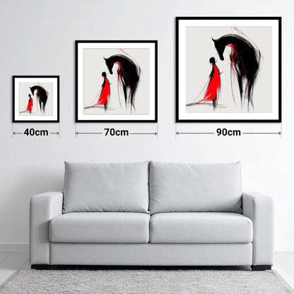 Crimson Bond - size guide showing 40cm, 70cm and 90cm art prints
