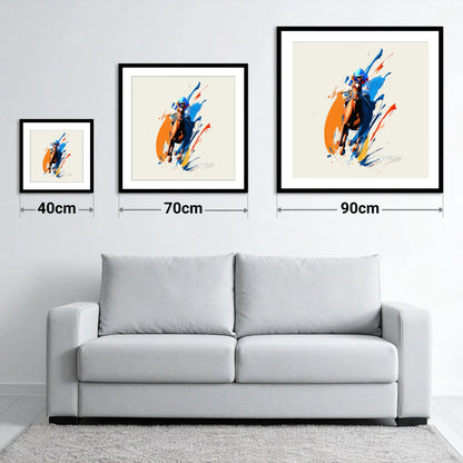 The Front Runner - size guide showing 40cm, 70cm and 90cm art prints