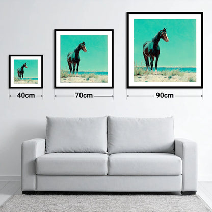 Teal Coastal Vigil - size guide showing 40cm, 70cm and 90cm art prints