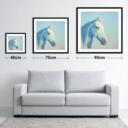 Ethereal Grey Portrait - size guide showing 40cm, 70cm and 90cm art prints